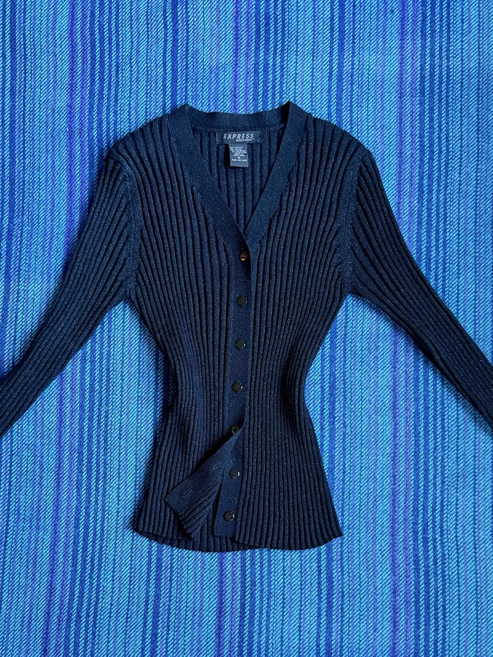 Express Women's Black Sparkly Ribbed Cardigan